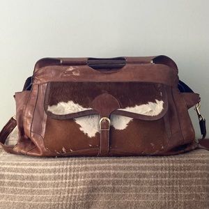 Vintage Brown Leather/Cowhide Luggage Duffle Bag